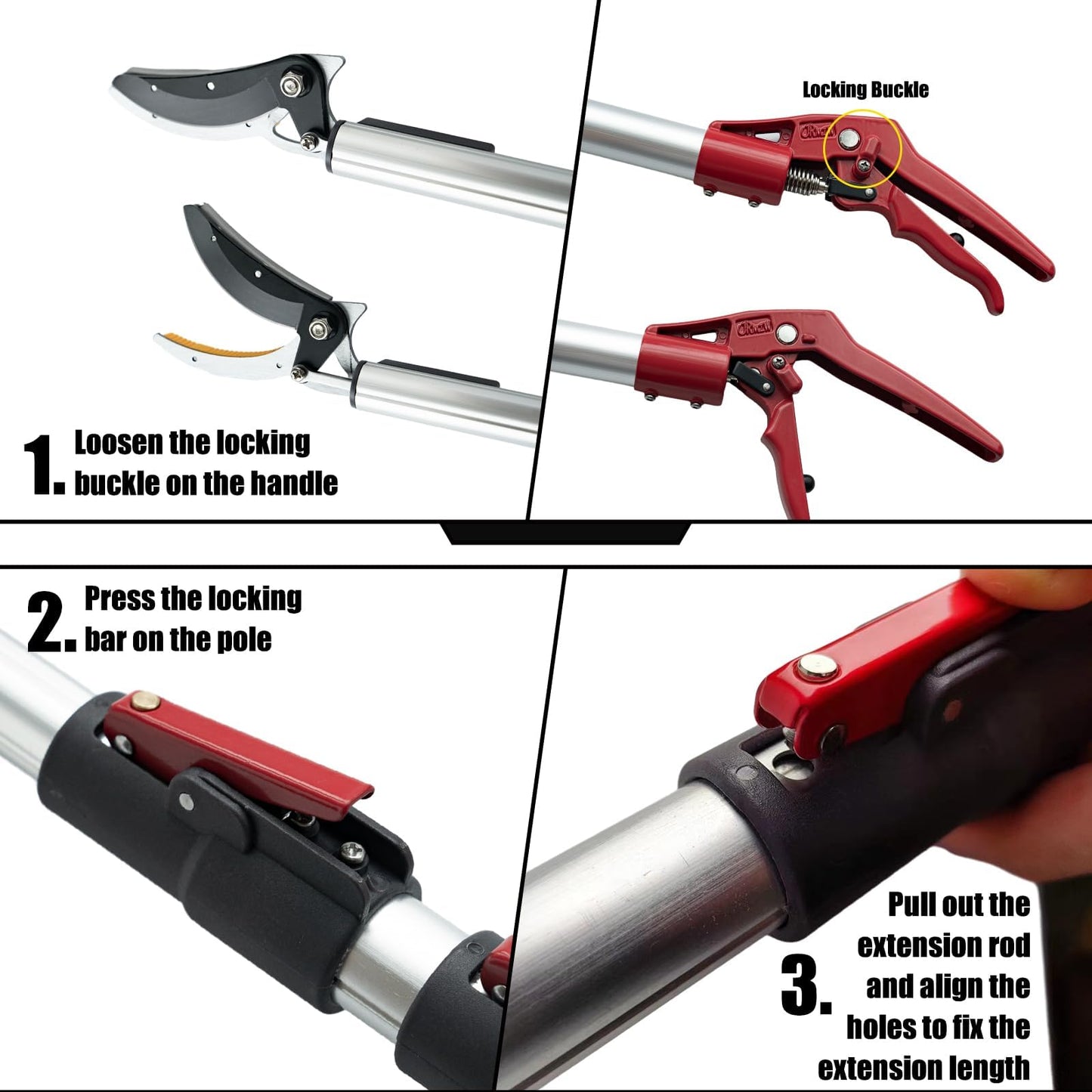 FLORA GUARD 1.4-3m Extendable Long Reach Pruner - Long Reach Pole Saw, Telescopic Fruit Picker, Long Reach Telescopic Tree Pruner - Lightweight Tree Trimmers