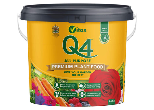 Vitax Q4 All Purpose Plant Food, Fertiliser Enriched With Organic Nutrients, More Flowers, Bigger Yields, Slow Release - 4.5Kg Tub