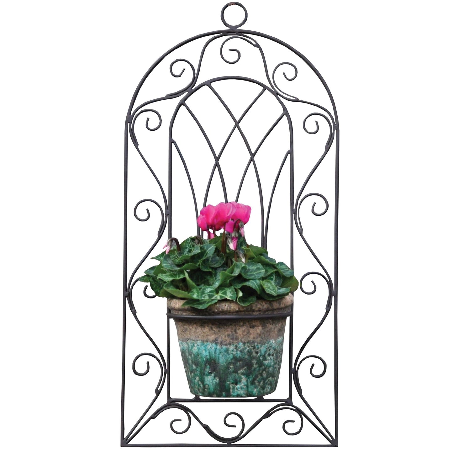 Gardenesque Single Plant Pot Ornate Metal Wall Planter | Wall Planters for Outdoors in Black Metal
