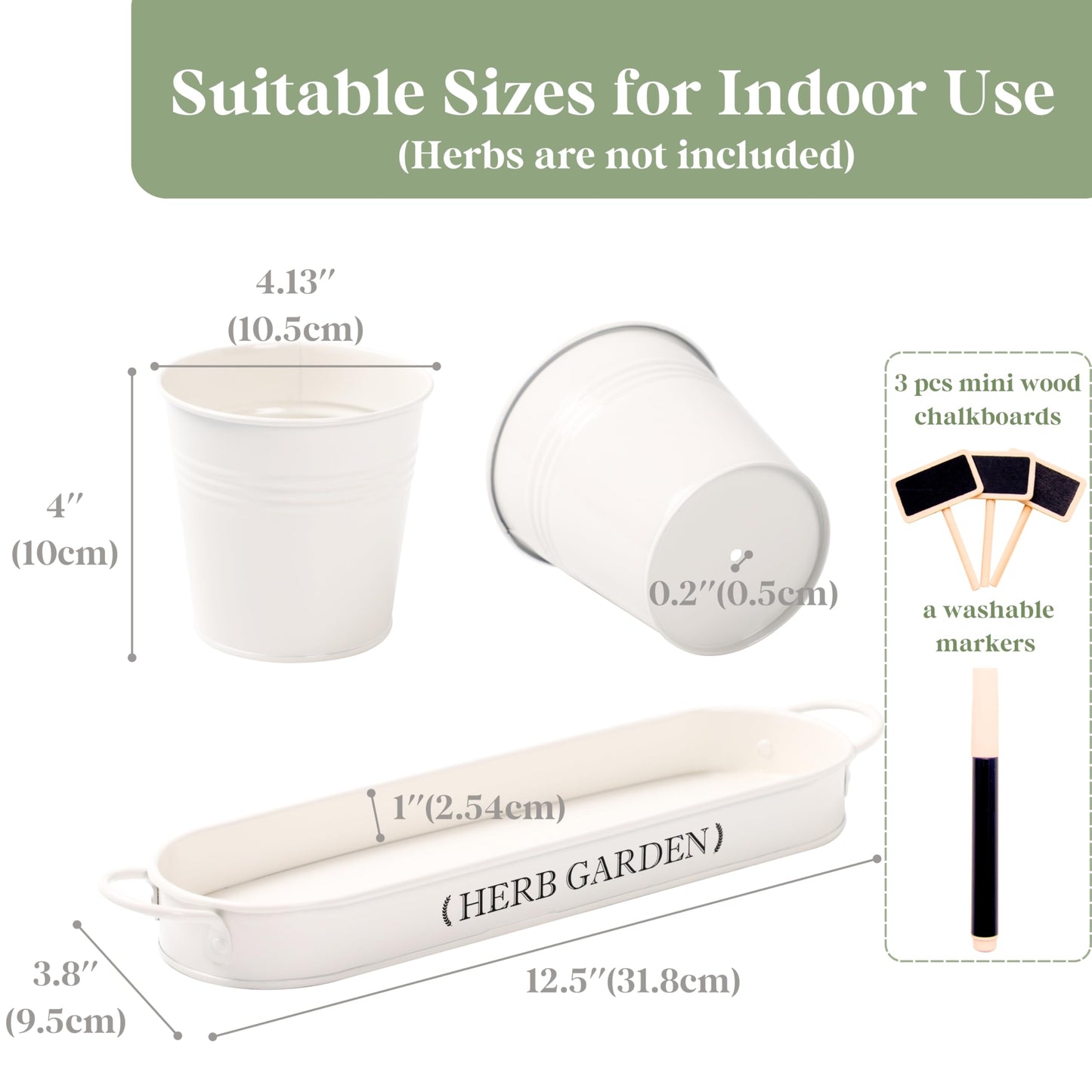 PERFNIQUE Farmhouse Herb Garden Kit, Indoor/Outdoor Herb Planter with Tray, Window Pots for Indoor/Outdoor Plants (Off White)