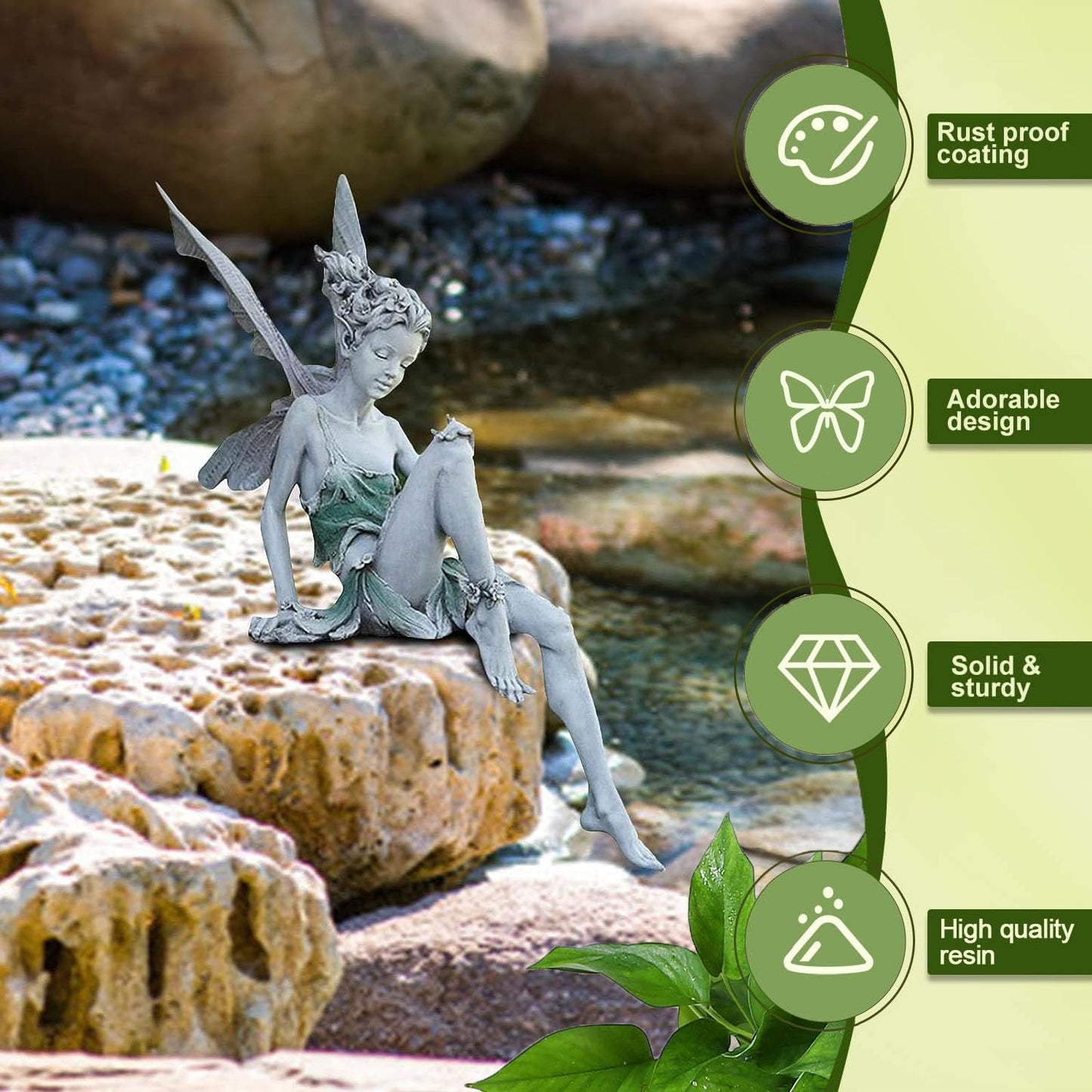 LSRVNM Fairy Garden Ornaments Outdoor 22cm Resin Sitting Fairy Statue Flower Fairy Figurine with Wings, Miniature Fairies Sculpture for Garden, Patio
