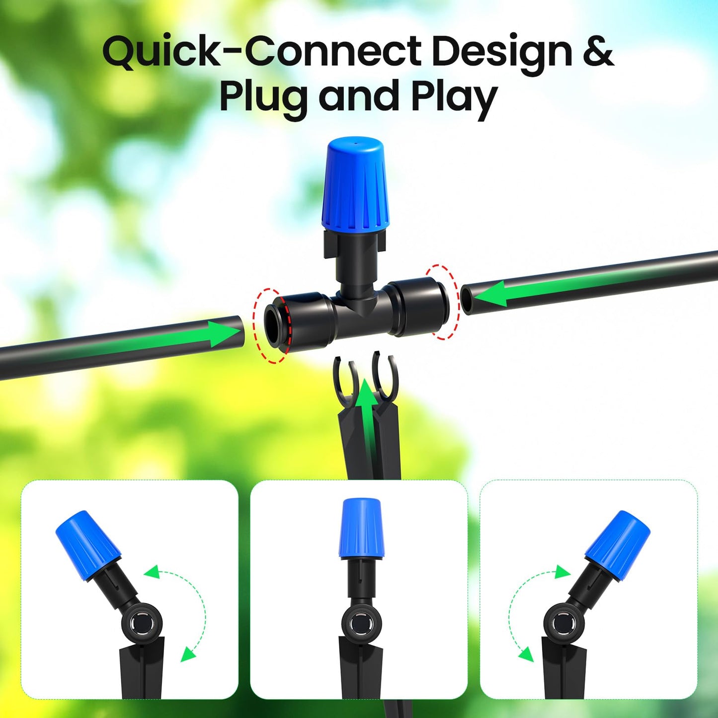 Upgrade Quick-Connect Irrigation System Kit, 65FT Automatic Garden Watering System, DIY Water Saving Drip Irrigation System for Garden/Lawn/Greenhouse