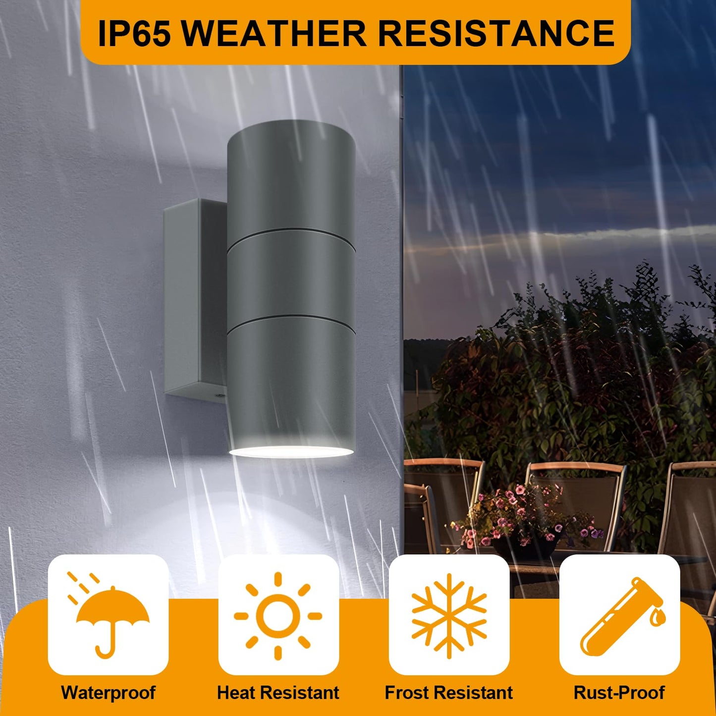 Kerry Outdoor Wall Lights, IP65 Waterproof Up Down Outside Lighting Mains Powered with Push Connector, Anthracite Grey Stainless Steel Wall Sconce, External Wall Mount Lamp for Front Door (Bulb Excl.)