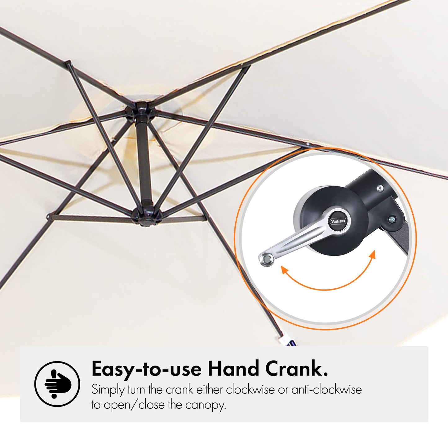 VonHaus Parasol with Base & Waterproof Cover, 3M Cantilever Banana Umbrella for Outdoor, Garden, Patio, Sunshade Canopy with Hand Crank, Tilt & Rotate Function, UV30- Protection, Air Vent, Steel Frame