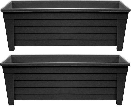 Optimal Products Long Trough/Oval/Square Plant Pot Plastic Planter Indoor Home Outdoor Garden Window Herb Flower Box (55cm Trough Ebony, 2)