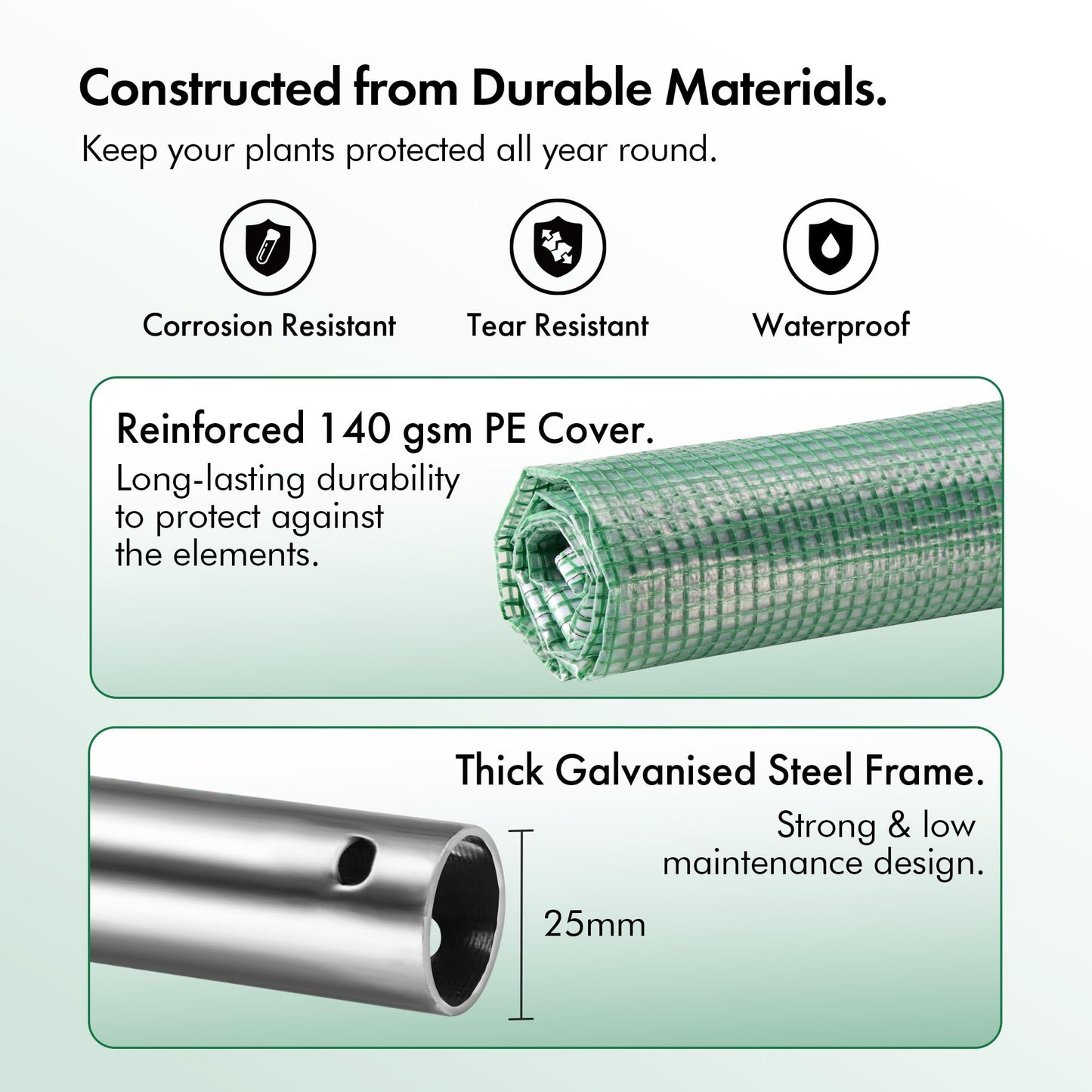VonHaus Polytunnel Greenhouse – 3 x 2m Walk in Poly Tunnel Tent – 6m² Heavy Duty Weatherproof Green House for Garden and Outdoor with Roll-up Mesh Windows, Galvanised Steel Frame and Hinged Door
