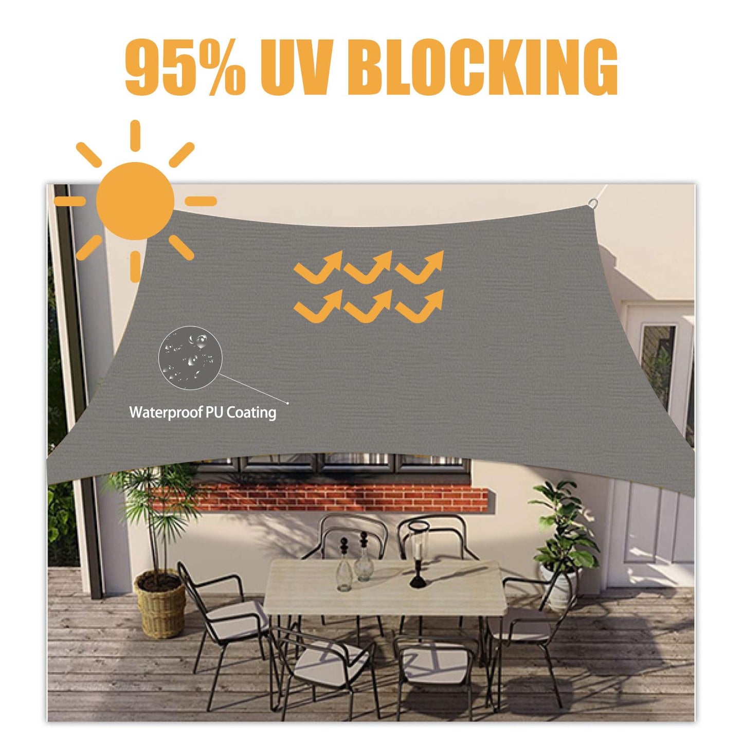 HOMPER 2x3M Sun Shade Sail Waterproof Rectangle(Grey), 95% UV Block Garden Sunscreen Awning Canopy with Free Rope, Breathable Patio Sail pergola for Outdoor Party