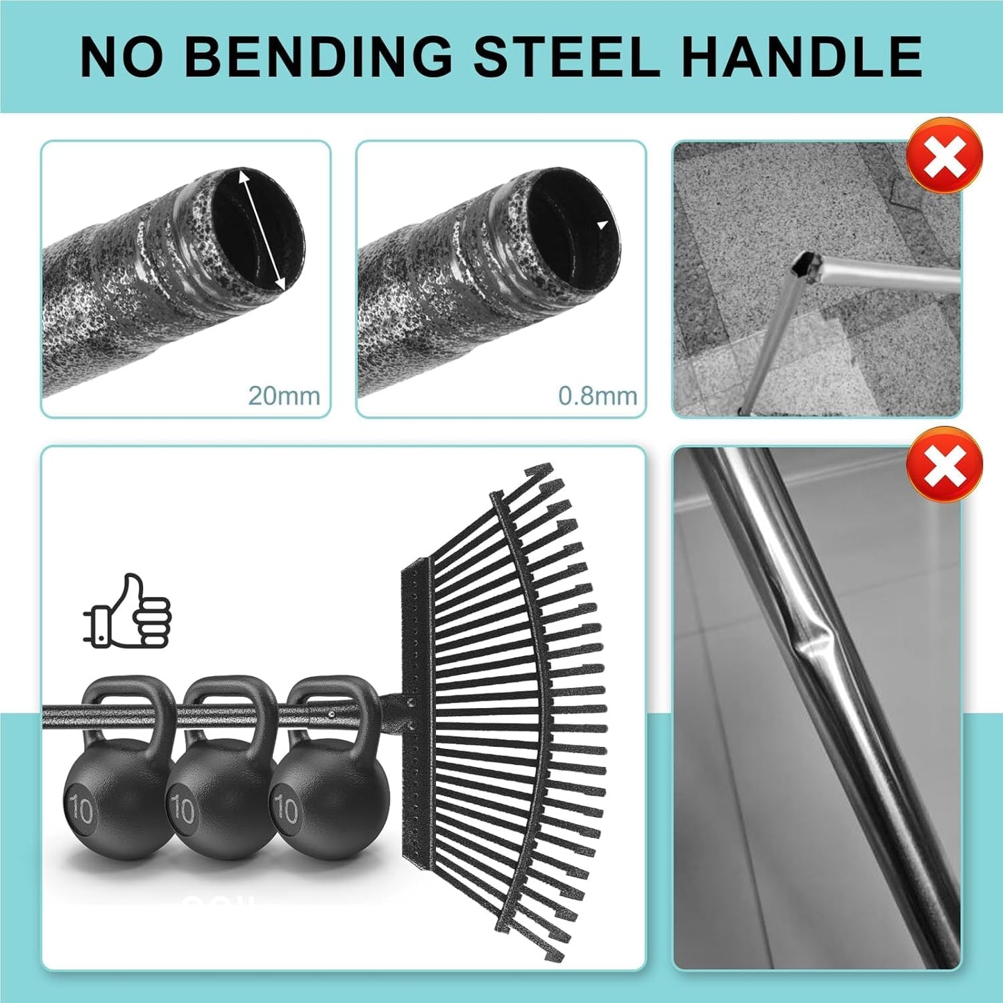 Garden Leaf Rake ,18.5" Wide Heavy Duty Leaf Rake with 25 Metal Tines, Leaves Rakes with 6FT Adjustable Handle for Yard Lawn Shrub Garden Leaves