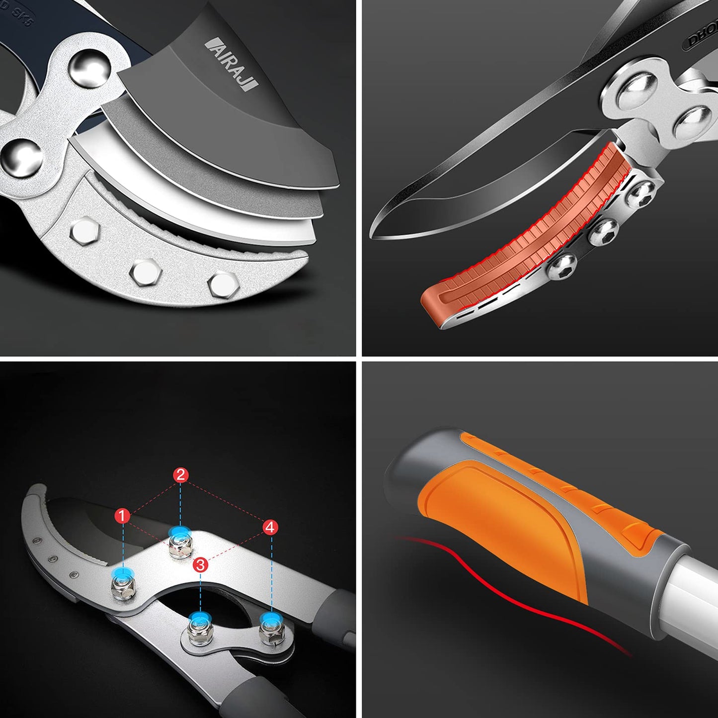 AIRAJ 70-103cm Anvil Lopper, Loppers Heavy Duty Telescopic, SK-5 Sharp Steel Blade, can Trim Tough Branches and Hedges Over 5cm,Ideal Loppers for Gardening, Light Duty Garden Loppers