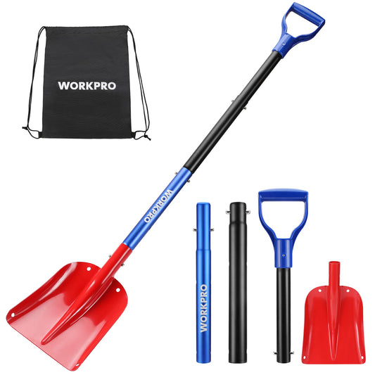 WORKPRO Multi-purpose Aluminium Alloy Snow Shovel with Adjustable Length, Storage Bag, Perfect for Garden, Camping, Snowman Playing and Emergency