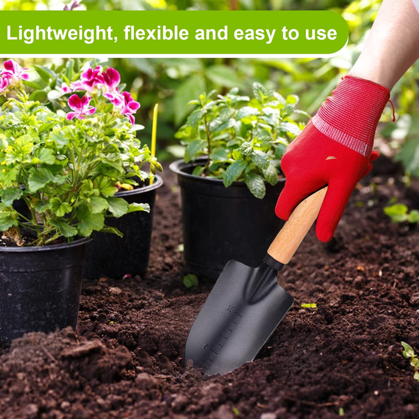 Jetisva Hand Garden Trowel Carbon Steel Small Shovel Angled Bend-Proof Digging Garden Spade with Measuring Depth Mark Heavy Duty Garden Shovel Metal Detecting for Gardening Transplanting Planting Soil