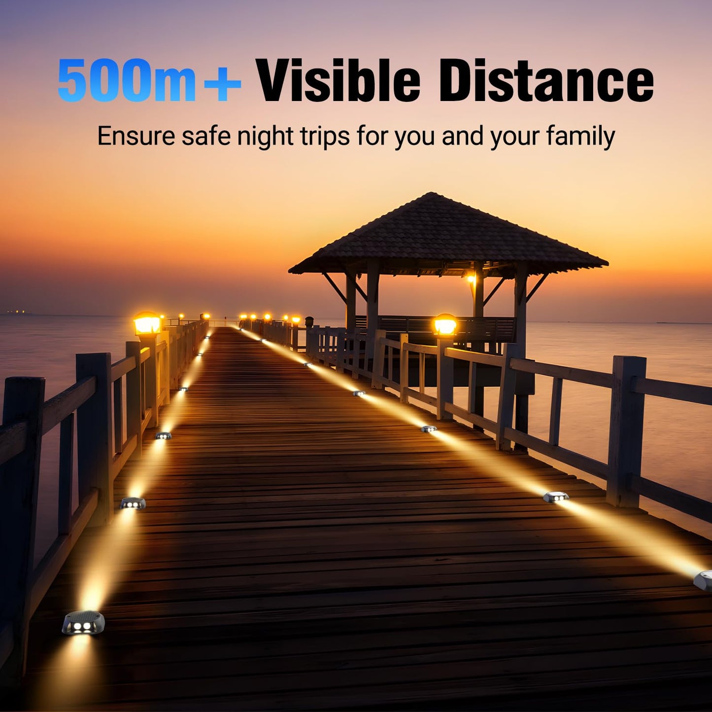 Quntis Solar Decking Lights 4 Pack, Warm White Solar Ground Light IP65 Waterproof, Pressure Resistant 3 Tons Driveway Lights for Stair Garden Step Pathway Walkway Patio Front Door