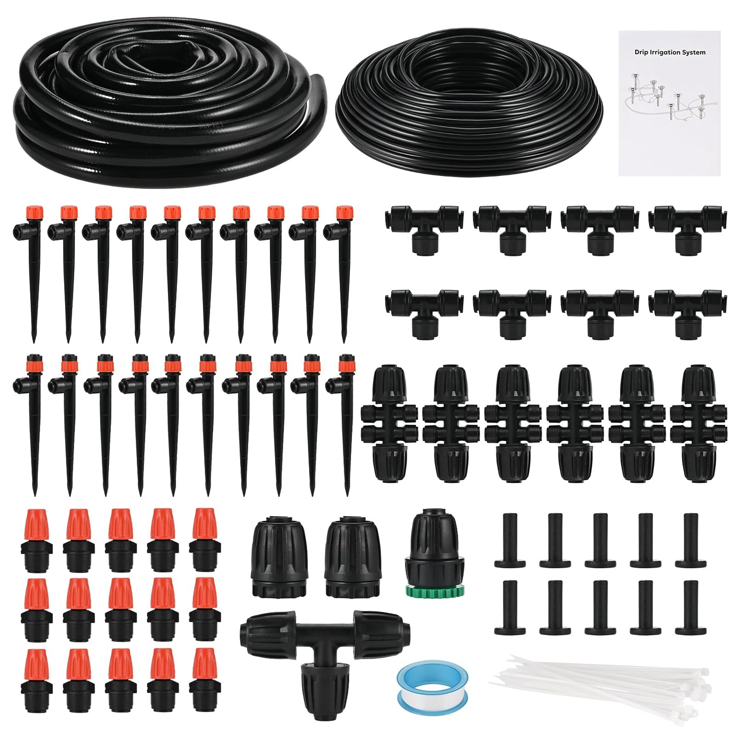 234FT/71M Irrigation System Kit, Faburo Quick Connector Automatic Garden Watering System for Outdoor Plants, 1/4'' - 1/2'' Tubing DIY Greenhouse Drip Irrigation Kit for Lawn, Flower Beds, Patio