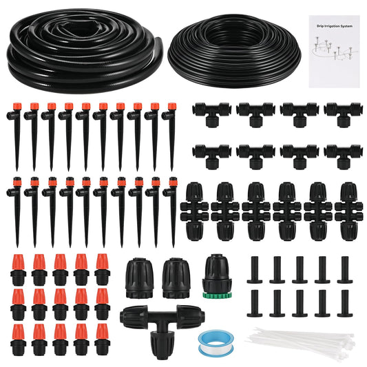 234FT/71M Irrigation System Kit, Faburo Quick Connector Automatic Garden Watering System for Outdoor Plants, 1/4'' - 1/2'' Tubing DIY Greenhouse Drip Irrigation Kit for Lawn, Flower Beds, Patio