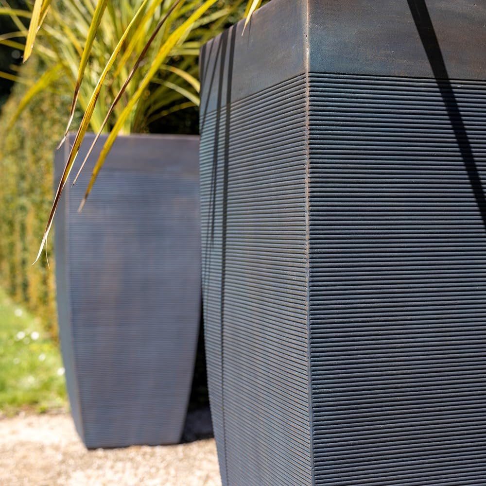 Primrose H100cm Fibrecotta Tall Cube Planter In Bronze Garden Patio Flower Pot