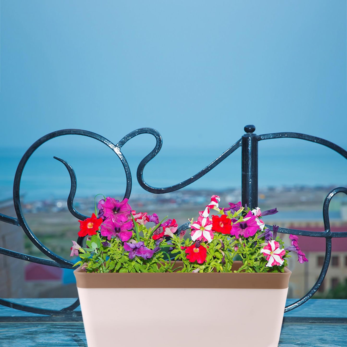 6Pack Self Watering Plant Pots 10.5 inch Windowsill Herb Planter Box Indoor Modern Plastic Plant Pots Planters with Water Level Window Drainage Hole Hidden Tray for Vegetables, Succulents Plants