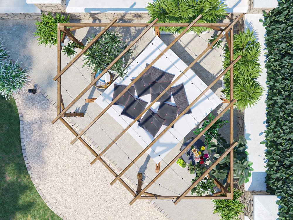 Dunster House Wooden Corner Pergola Kit 10' x 10' DIY Garden Plant Frame with Slatted Walls Utopia Diamond