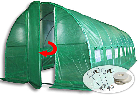6m x 3m polytunnel with door and rear access door with free heavy duty anchor Kit x 2 and 3 rolls of hots psot tape worth 50 pounds