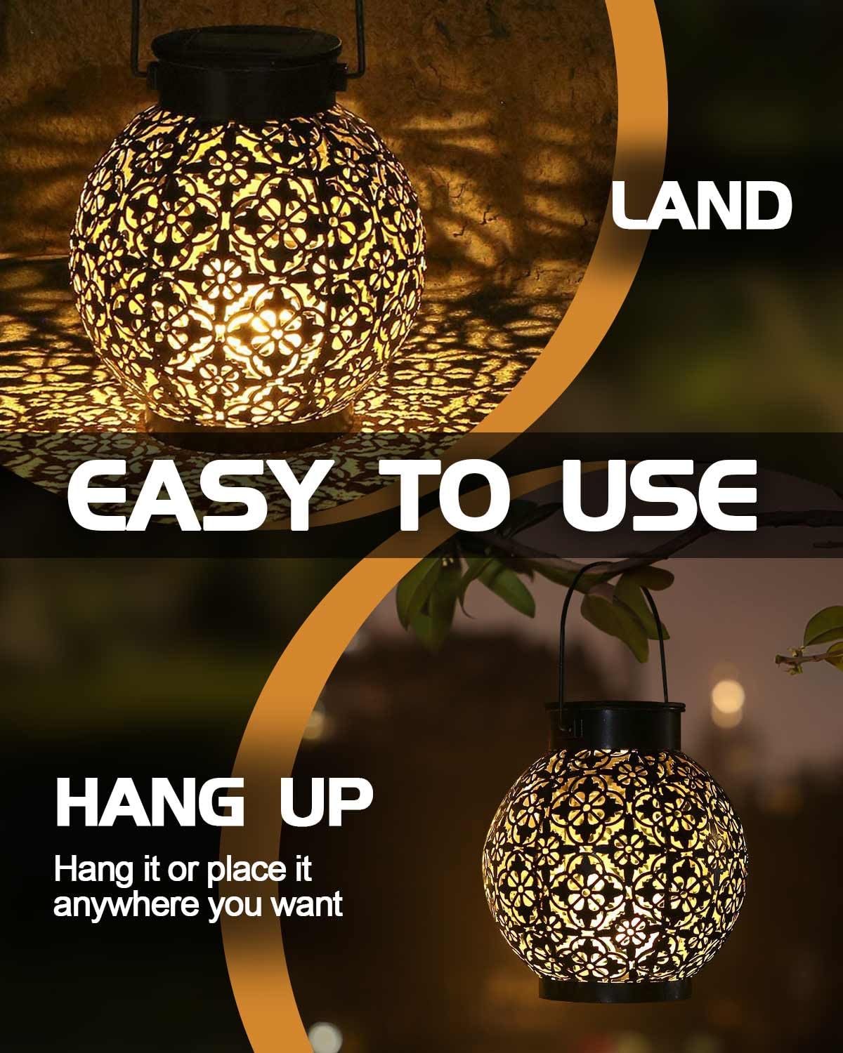 Solar Lantern Outdoor Garden, Garden Light, IP44 Waterproof Lantern, Garden Solar lamp for Sustainable Lighting, Garden Accessories Decorations, Accessories Metal Hanging Patio Lawn Warm White