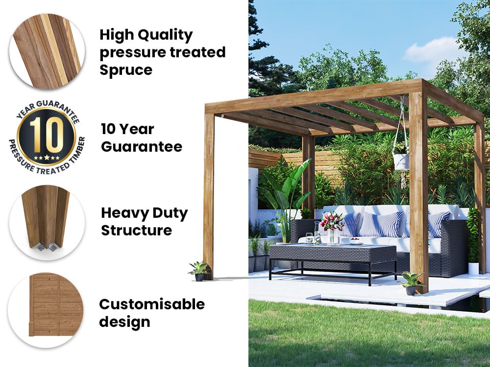 Dunster House Pergola 3 x 2.5 Metres Pressure Treated Wooden Garden Structure TerraCube