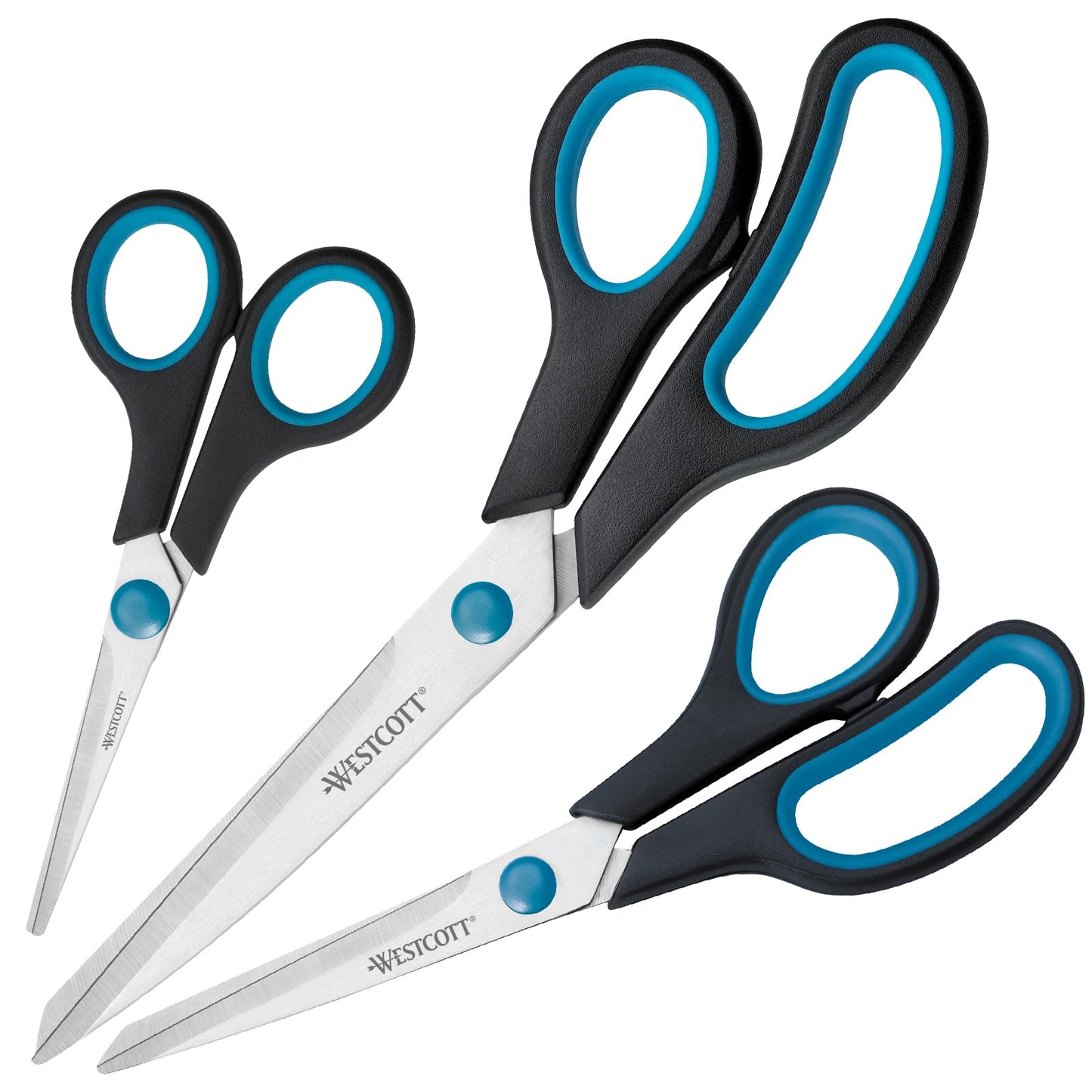 Westcott Easy Grip Scissors 3 Pieces Black | Set of 3 Universal Scissors with Comfort Grip | Extra Sharp & Durable Stainless Steel Blade | Scissors for Crafting, Household & Office | N-90027 00