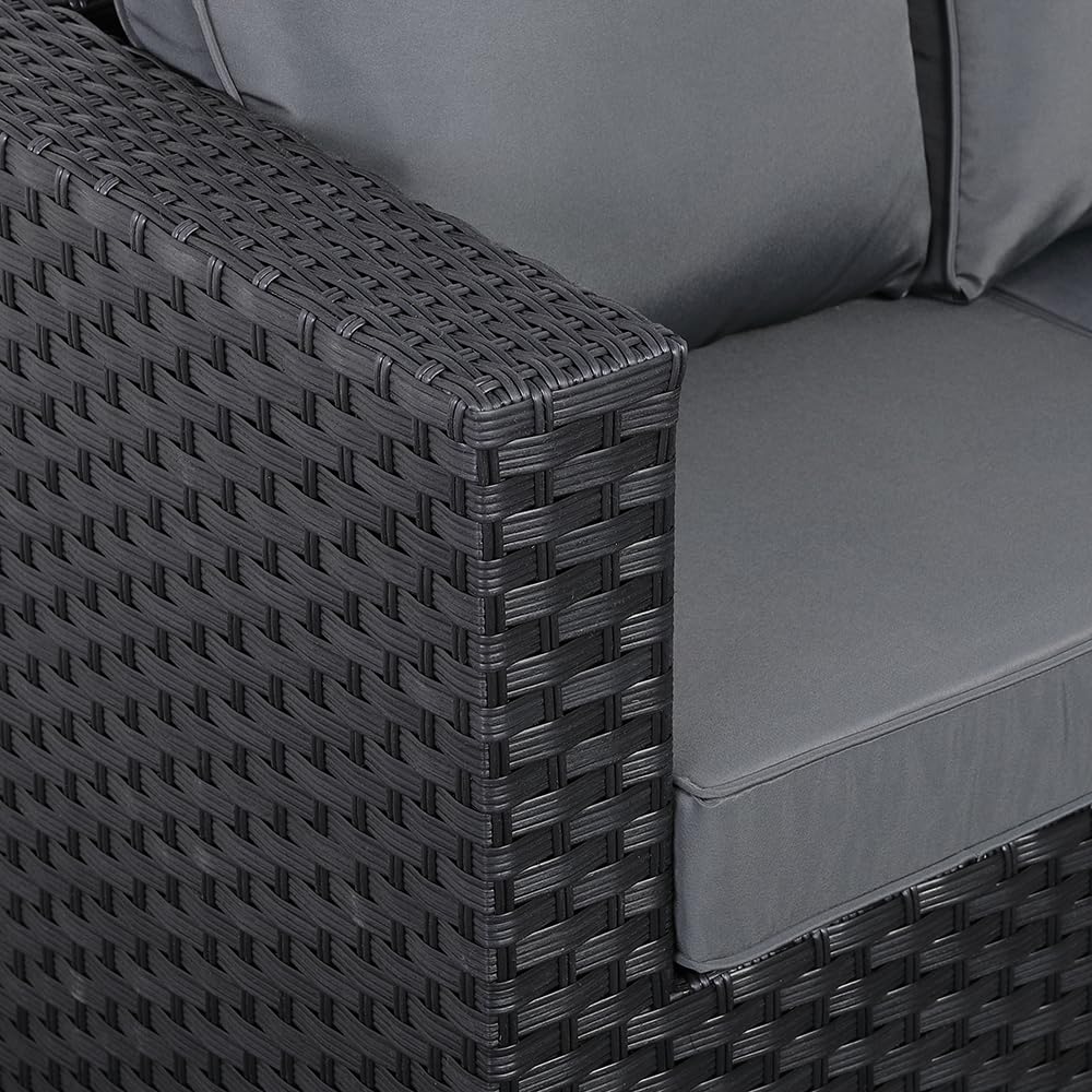 Club Rattan Rattan Corner Sofa Set Rattan Garden Furniture Set Patio Corner Sofa Set with Rising Table and Washable Cushions (black, 8 seats)