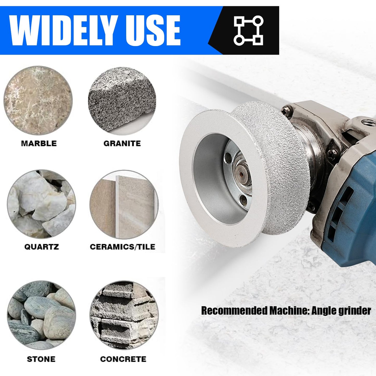 NuoDunco Bullnose Grinding Wheel Porcelain Bullnose Tool, 73mmx20mmx20mm Brazed Grinding Wheel Concave Abrasive Wheel For Marble Granite Tiles Quartz Stone