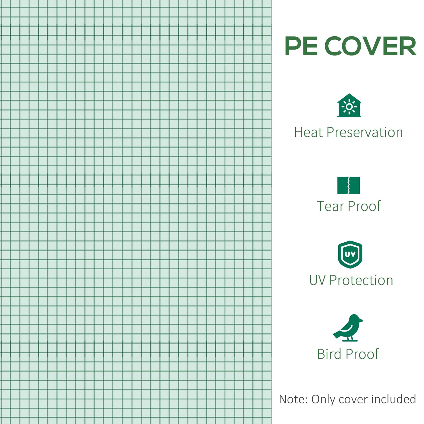 Outsunny 3 x 2 x 2m Greenhouse Replacement Cover ONLY Winter Garden Plant PE Cover for Tunnel Walk-in Greenhouse with Roll-up Windows Door Outdoor, Green