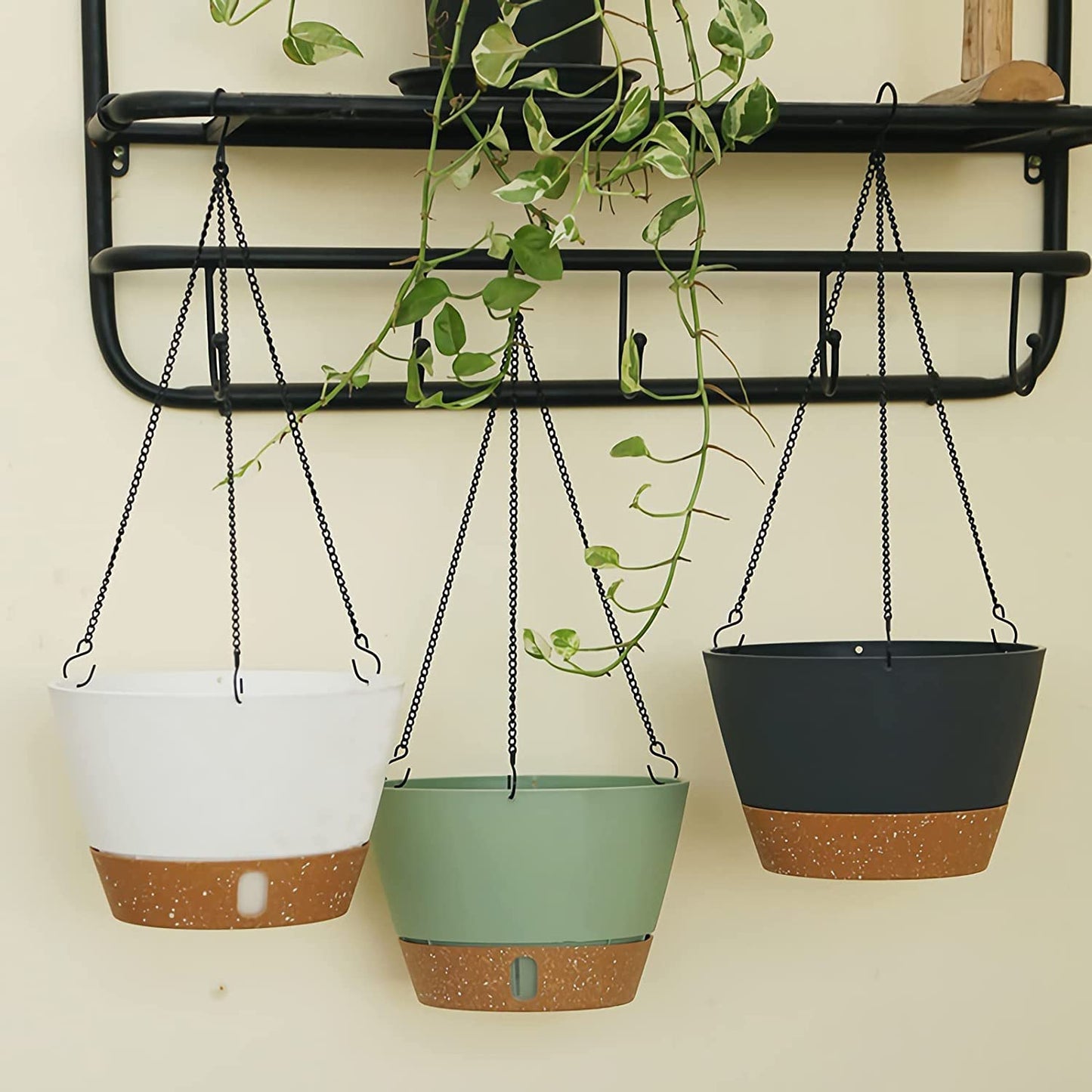 ZMTECH 20cm Hanging Plant Pots 8 Inches Hanging Planters with Saucer Drainage Holes Visible Water Level Hanging Pots for Indoor Outdoor Plants (Set of 2, Dark Grey)