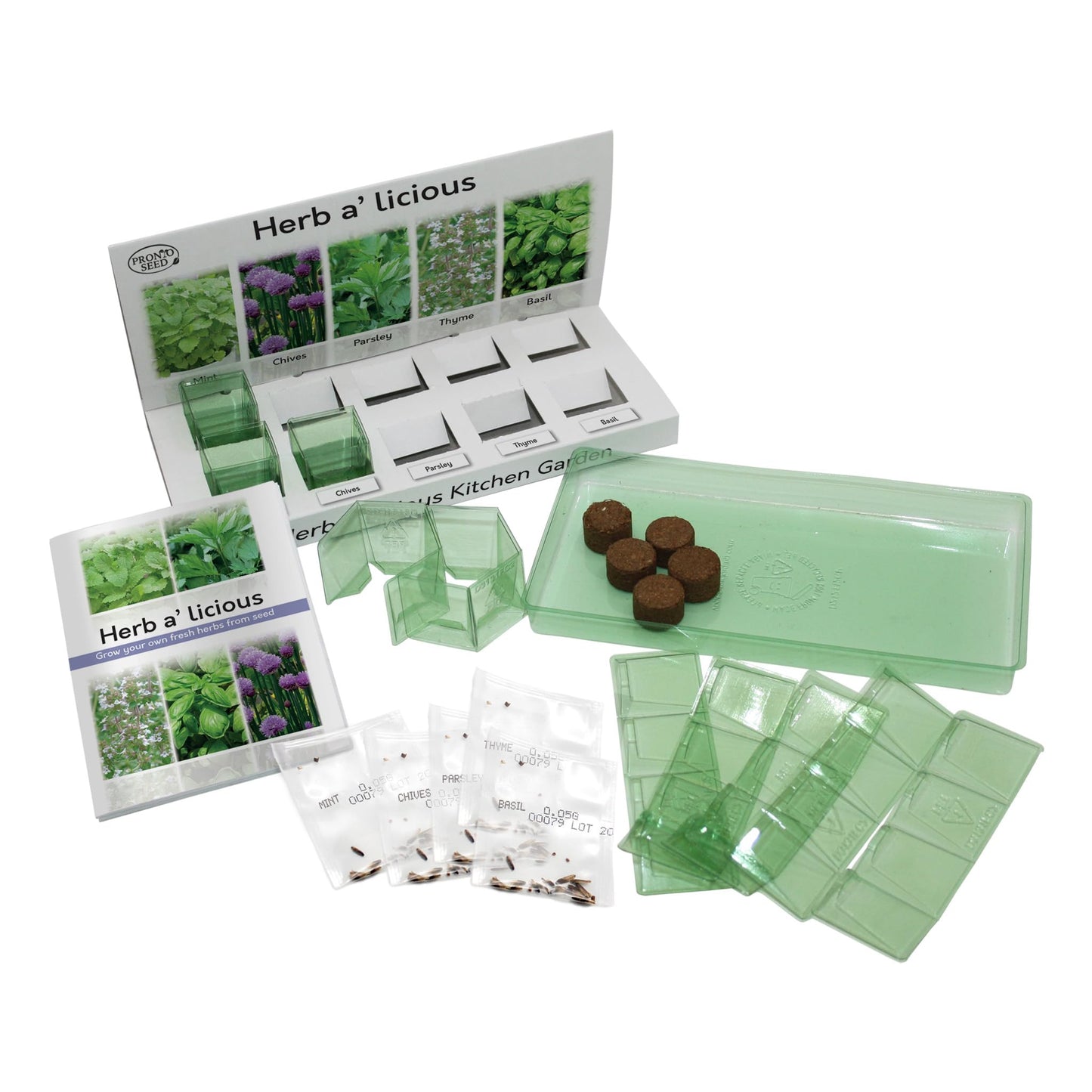 Pronto Seed Grow Your Own Herbs Kit with 5 Seeds Varieties - Indoor Growing Set - Mint, Chives, Parsley, Thyme, Basil Seeds - Gift for Women, Men - Beginner-Friendly (Herbs Kit)