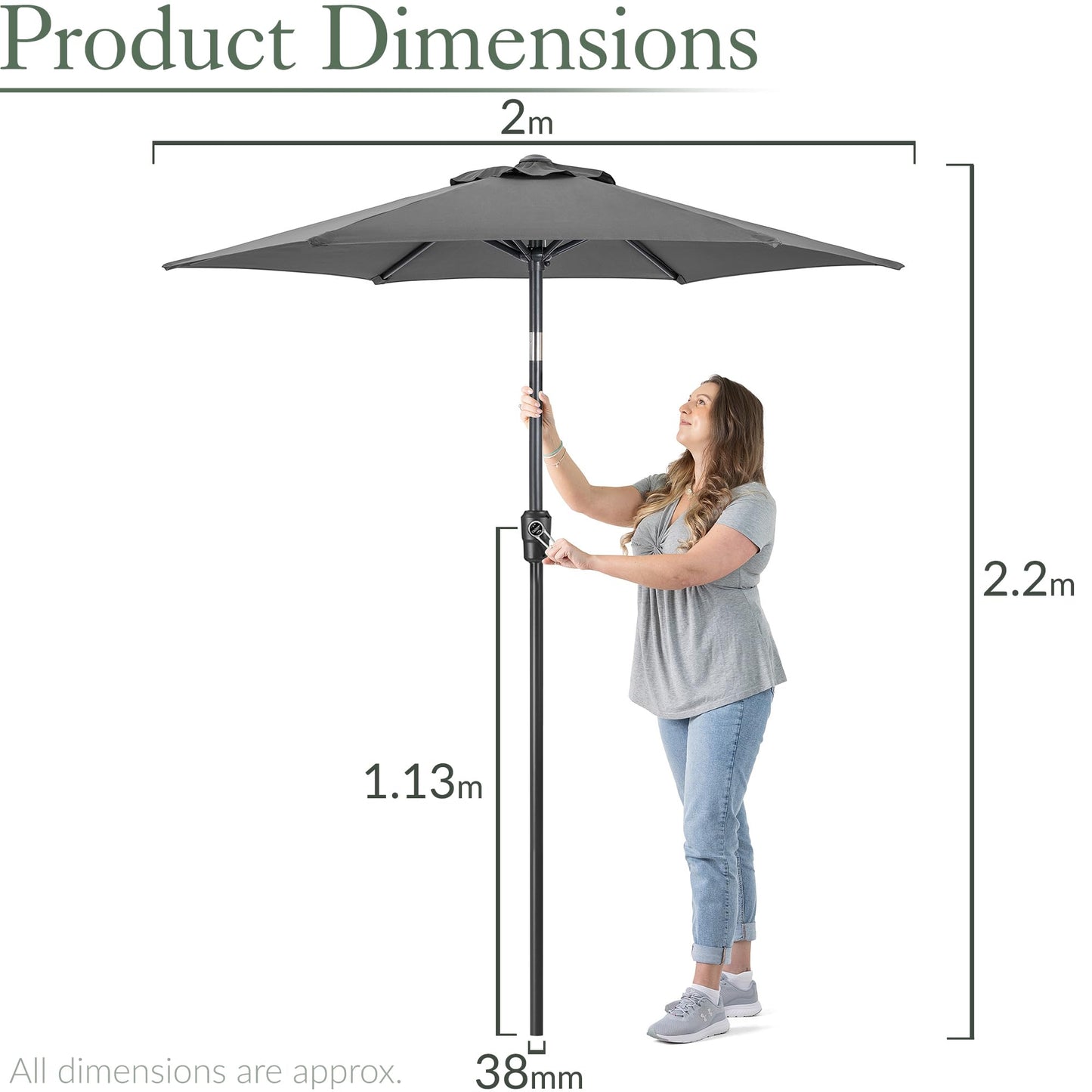 CHRISTOW Tilting Garden Parasol Umbrella UV Protective Polyester Canopy With Crank Handle
