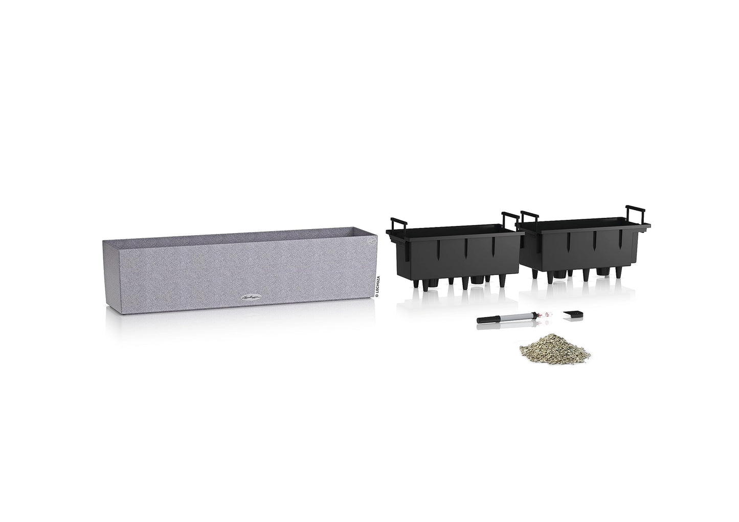 Lechuza BALCONERA Stone 80 Self Watering Planter Plastic Indoor/Outdoor Flower Plant Pot Table and Window Box with Drainage Hole H19 L79 W19 cm Stone Gray