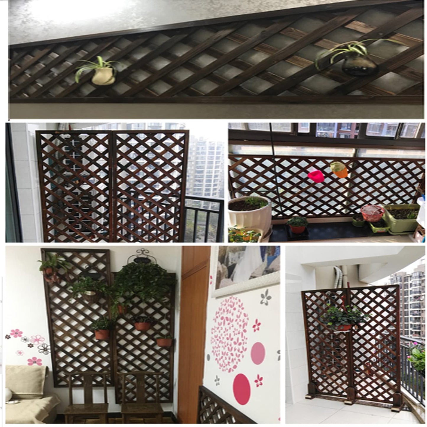 HHWEA Movable Fence Decorative Privacy Fence Square Trellis Panels Wooden Suitable As Privacy Fence Screen Decoration For Backdrop, Indoor, Outdoor, Home Office,60x150cm(23.6x59in)