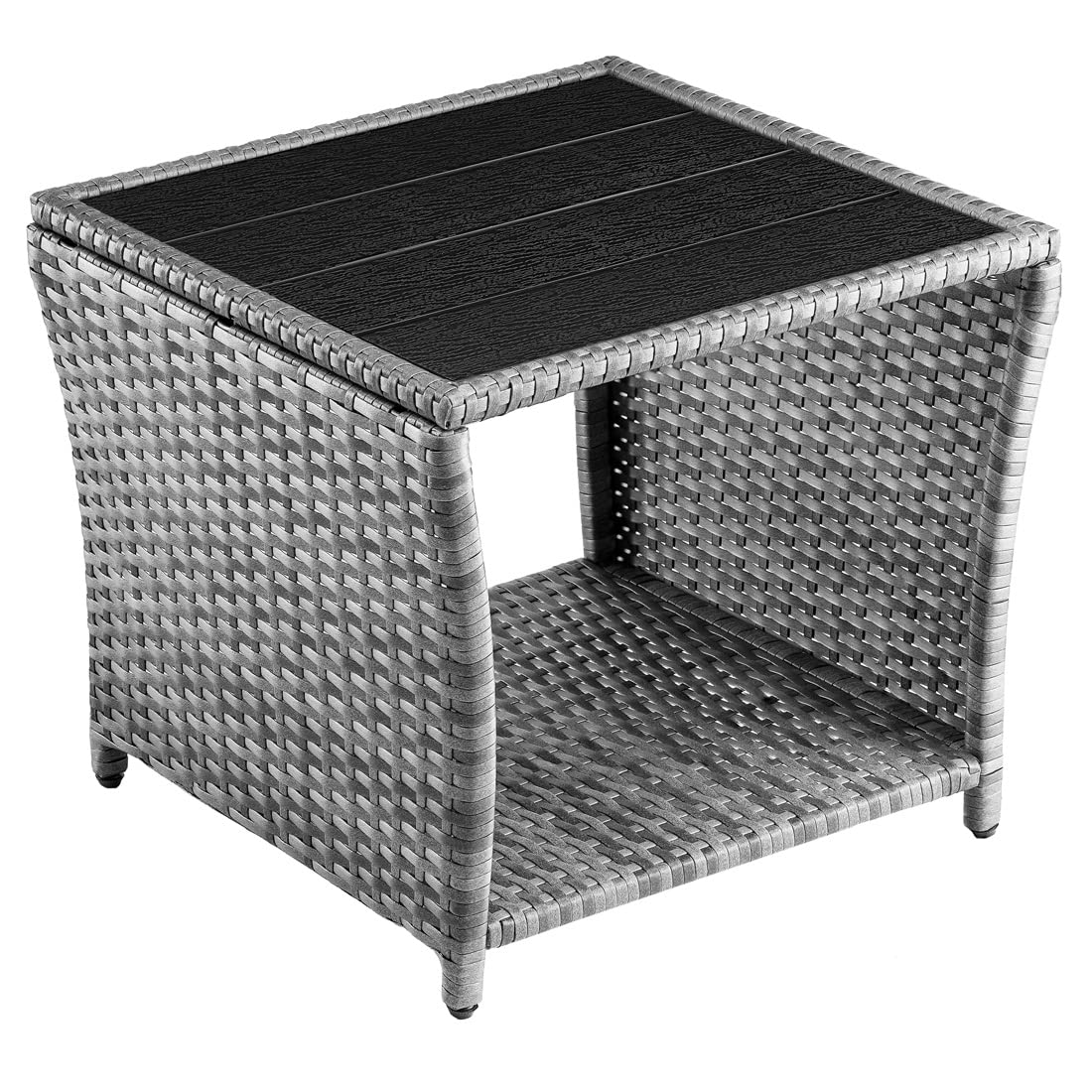 CASARIA® Polyrattan Garden Side Table WPC Table Top | 45x45x40cm 80kg Load Capacity | Weatherproof Outdoor Patio Deck Balcony Furniture Coffee Table | Adjustable Levelling Feet | Grey