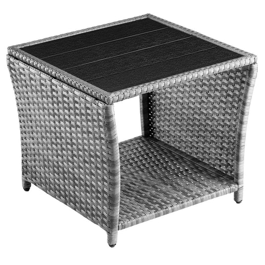 CASARIA® Polyrattan Garden Side Table WPC Table Top | 45x45x40cm 80kg Load Capacity | Weatherproof Outdoor Patio Deck Balcony Furniture Coffee Table | Adjustable Levelling Feet | Grey