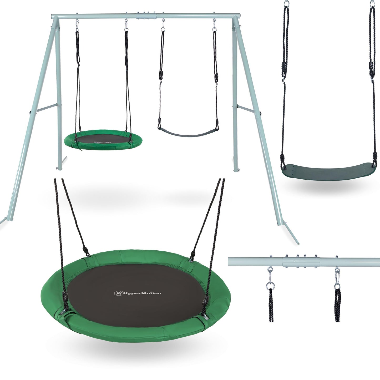 HyperMotion Garden Swing Set with Nest & Classic Seat - Sturdy A-Frame Design, 200kg Load Capacity - Weather-Resistant Steel Frame & Adjustable Ropes - Safe Outdoor Play Equipment for Kids & Parents