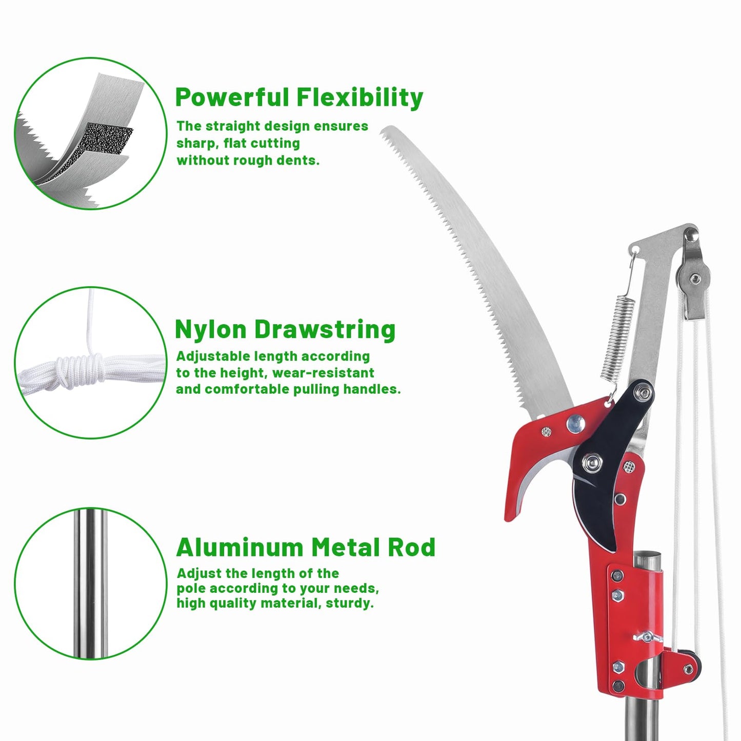 IHKFILAN Pole Pruning Saw，Telescopic Tree Pruning Saw，116 Inch Pruner with Extendable Handle，Lightweight Telescopic Tree Pruner Branch Cutters，Pruning High Branches, Twigs at Forest Yard Garden Patios