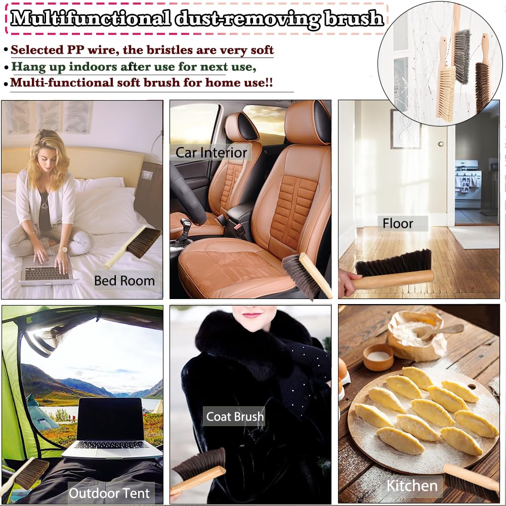 Beech Wood Hand Brush&Natural Solid Wooden Round Handle Brushes,5 Rows of Soft Bristles 11.8" Hand Broom for Cleaning Dusting Stair,Garden,Bed,Sofa,Furniture,Brick,Floor