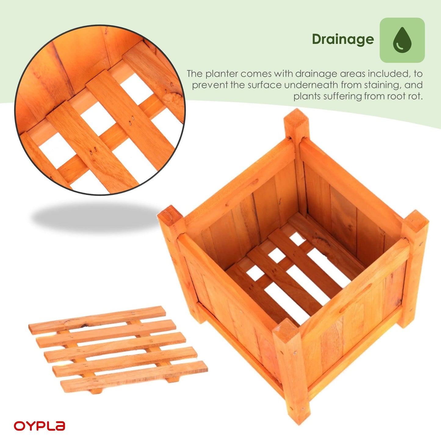 Oypla Garden Wooden Square Flower Planter Ornamental Plant Pot