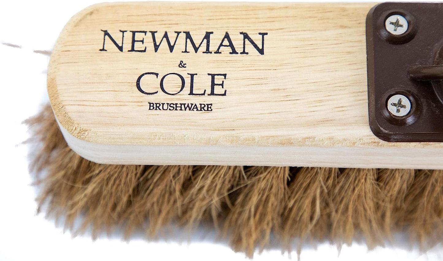 Newman and Cole 12" Wooden Broom Head with Soft Natural Coco Bristle Replacement Wooden Broom Head Indoor or Outdoor Soft Bristle Broom Floor Sweeping Brush with Plastic Fixing Bracket Connector