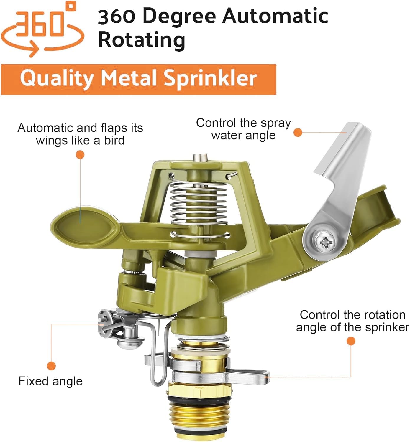 LATERN Impulse Garden Sprinkler, 360 Degree Heavy Duty Impact Lawn Sprinkler Irrigation Sprayer with Metal Spike for Watering Plants Flowers Veggies