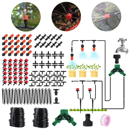 BORUIT 30M DIY Auto Drip Irrigation Kit,100FT Irrigation Pipe, Irrigation Sprinklers,Great Drip Watering System Garden Plant Watering Devices for Flower Bed, Patio, Garden Greenhouse Plants