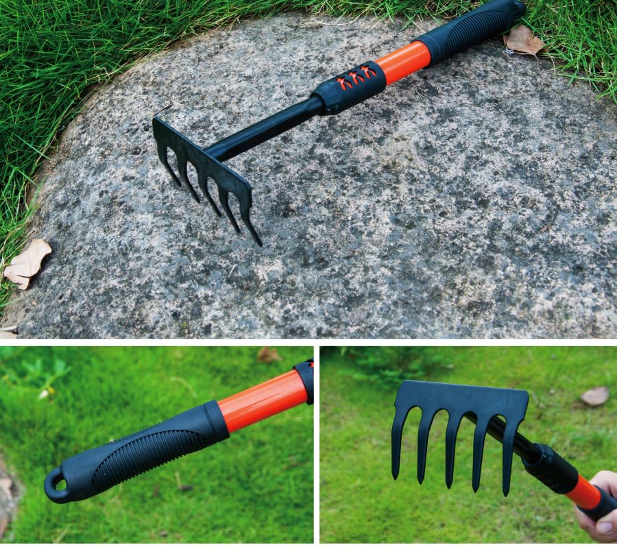 PlushPlumage Hand Garden Rake,Rake for Gardening,Soil Rake,Heavy Duty Carbon Steel Mini Hand Gardening Tools