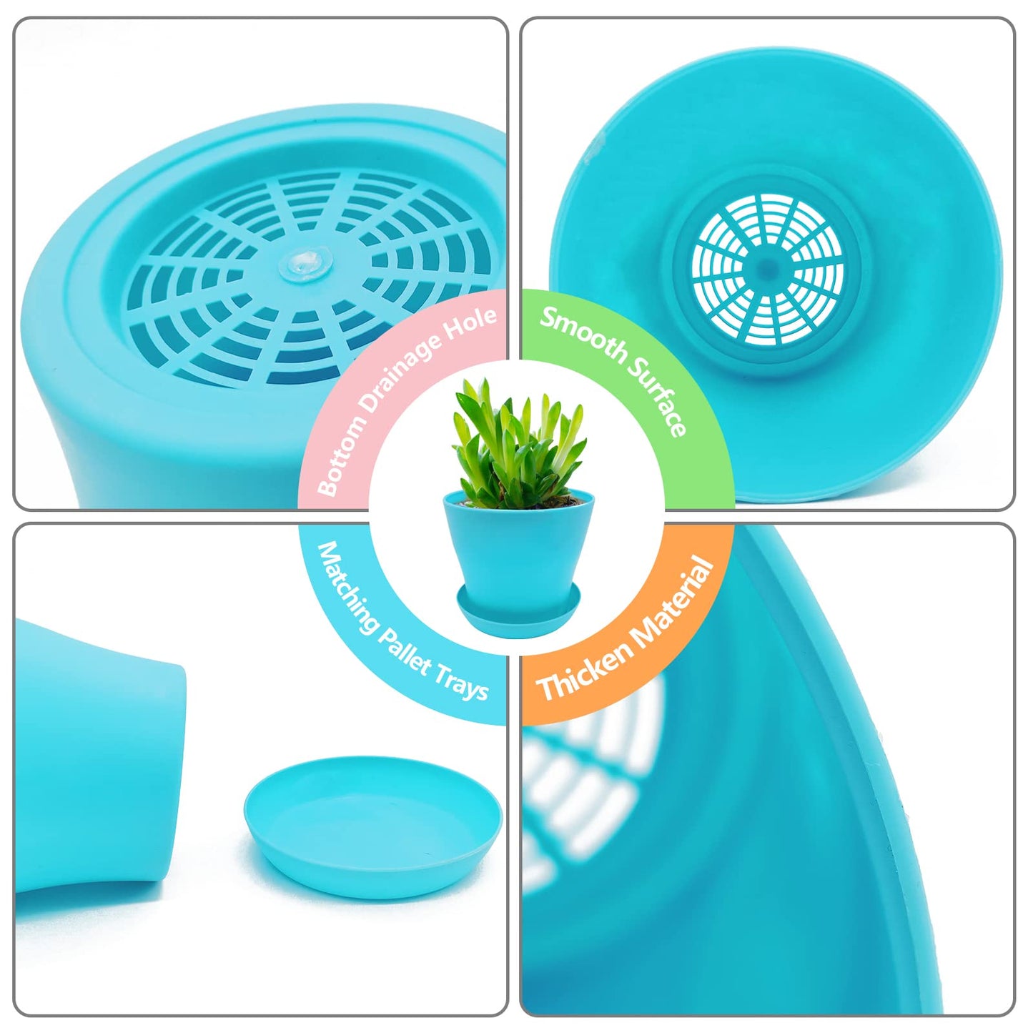 WAIZHIUA 8Pcs 14cm Plant Flower Pots Colorful Plastic Plant Pots Indoor Flower Pots Plant Container Planters with Trays for Office House Succulent Fruit Vegetable Seedlings Transplanting, 8 Colors