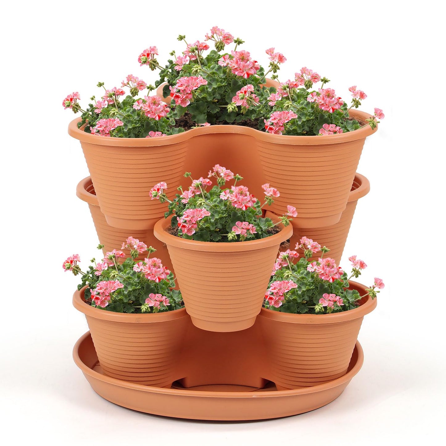 Taylor & Brown 3 Tier Stackable Strawberry, Herb, Flower, and Vegetable Planter - Vertical Growing Garden Tower Indoor/Outdoor Planters Tri-Pot (Terracotta)