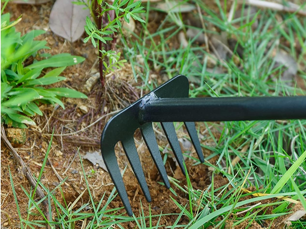PlushPlumage Hand Garden Rake,Rake for Gardening,Soil Rake,Heavy Duty Carbon Steel Mini Hand Gardening Tools