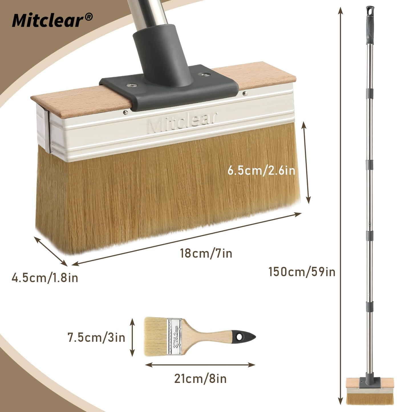 Mitclear Deck Stain Applicator with Long Handle(59IN), 7IN Decking Paint Brush with Thick Bristles, Block Staining Brushes for Outdoor Wood Floor Fence, Deck Coating, Oil Staining, Decking Paint Stain