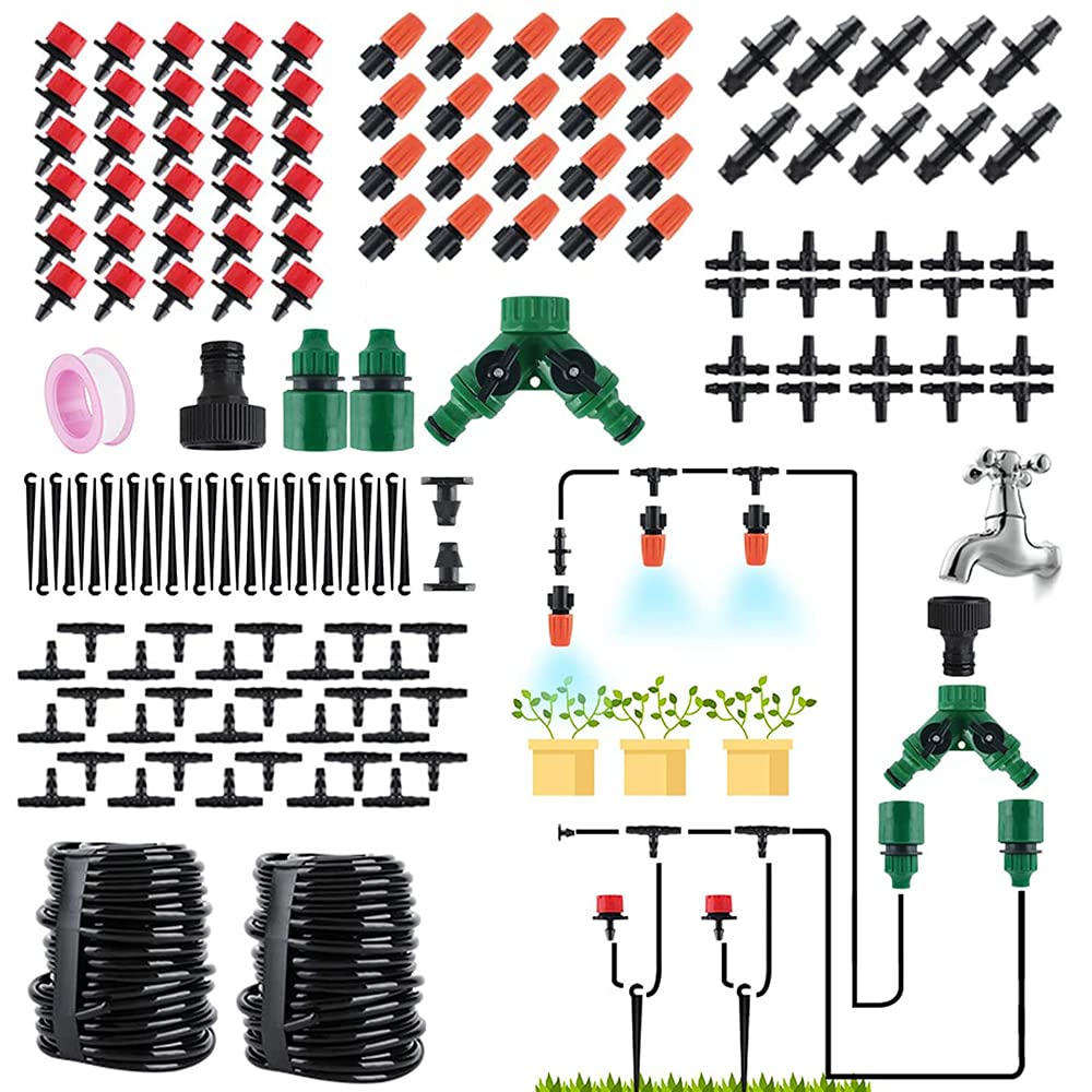 Gobesty Garden Watering System, Greenhouse 30M DIY Auto Drip Lrrigation Kit, Micro Drip Irrigation Automatic Watering System, Dripper Automatic for Lawn, Patio, Landscape, Flower Bed, Terrace Plants
