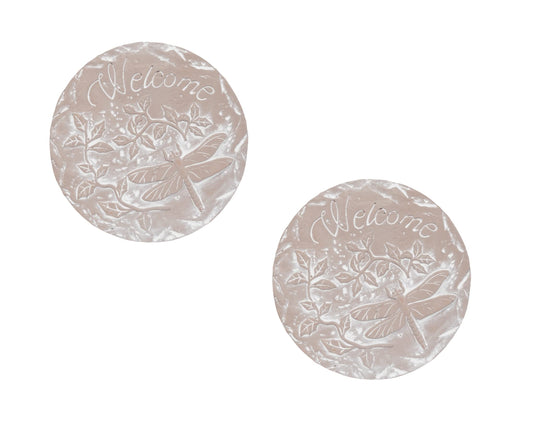 Invero Set of 2 Garden Decorative Stepping Stones - Outdoor Concrete Circular Floor or Wall Plaque Décor - Ideal for all Gardens, Patio, Lawn, Driveways and more - 17.5cm