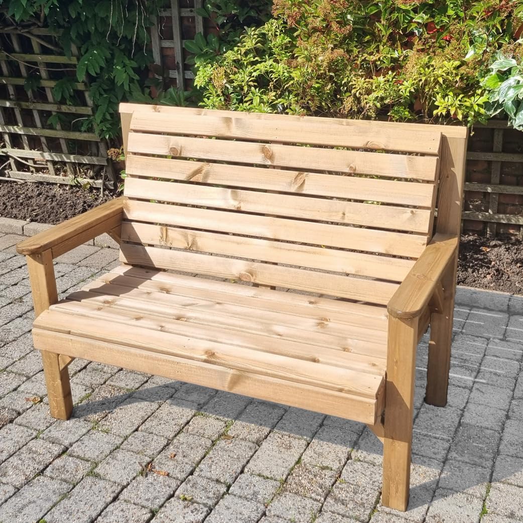 STAFFORDSHIRE GARDEN FURNITURE Chunky Solid Wooden Garden Bench, Tan, Wood Legs